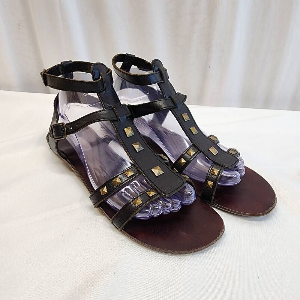 Steve Madden Size 11 Black Leather Studded Gladiator Sandals